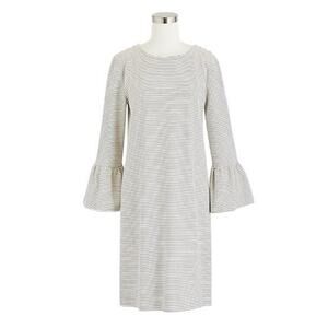J. Crew Grey Striped Shift Dress L 10 12 Prep Bell Sleeve Office Church work